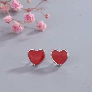 3/$25 RED HEART EARRINGS SILVER DELICATE EARRINGS Heart Posts Heart Studs NEW